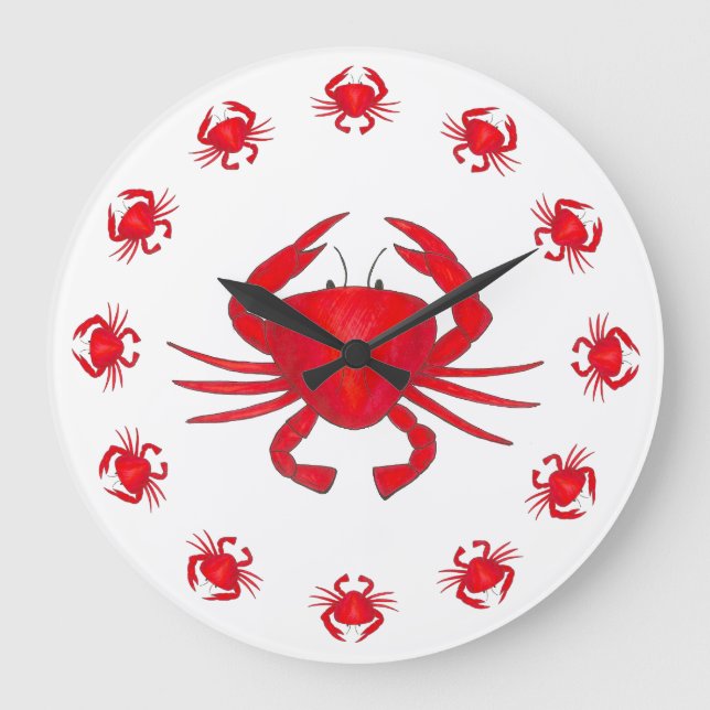 Red Maryland Crab Beach House Bedroom Bathroom Stor Klocka (Framsida)