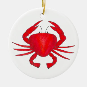 Red Maryland Hardshell Crab Crustacean Beach Julgransprydnad Keramik