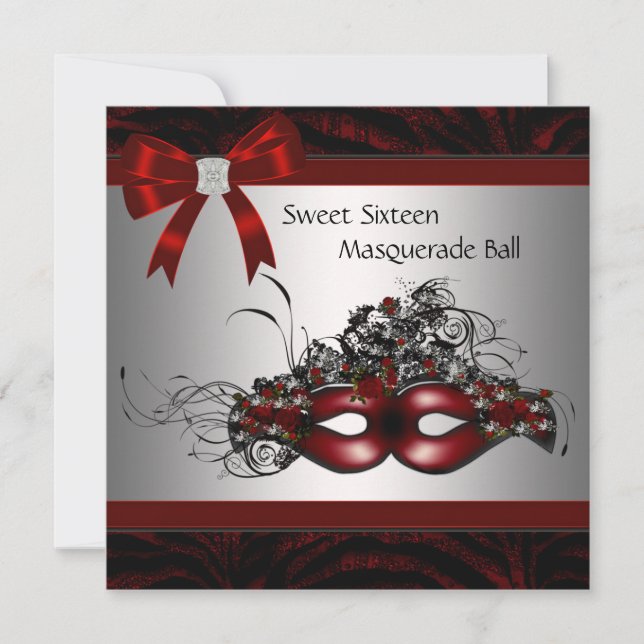 Red Mask MasqueraParty Inbjudningar (Framsida)