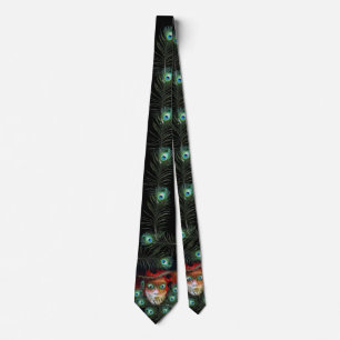 RED MASK MED PEACOCK FEATHERS MASQUERADE PARTY SLIPS