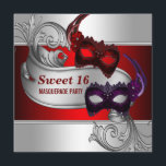 Red Masks Sweet 16 Masqueraad Party Inbjudningar<br><div class="desc">Red and lila Fjäther Mardi Gras masks silver,  röd och svart sweet sixteen-uppspelningsinbjudan. com</div>