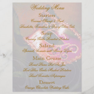 Red Masquerad Boll Bröllop Menu Flyer