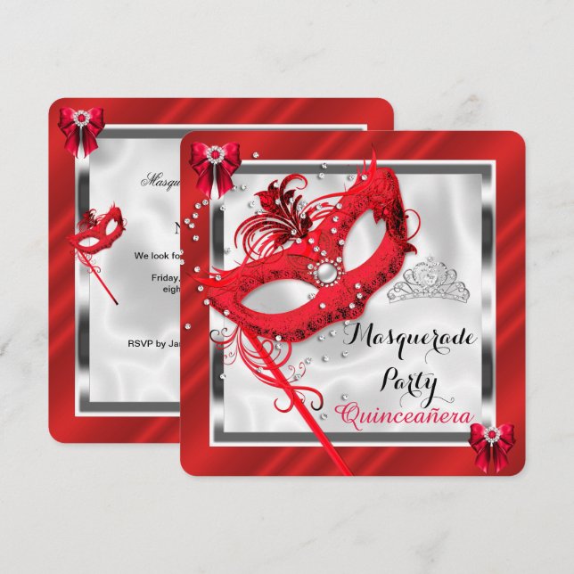 Red Masquerad Quinceanera 15:e Födelsedagsfesten Inbjudningar (Fram/baksida)