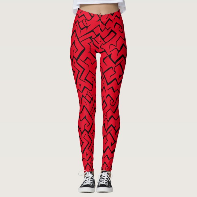 Red Meander Mönster | Modern maze Leggings (Framsida)