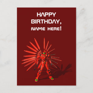 Red Mecha Robot Vykort