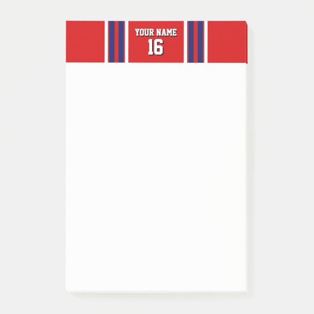 Red med Navy White Rand Team Jersey Post-it Block (Framsida)