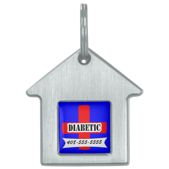 Red Medic Alert Diabetic Pet Namn Template Pet ID-bricka Husdjur (Framsidan)