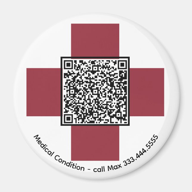 *~* Red Medical Alert ICE QR AP38 Kor Magnet (Framsidan)
