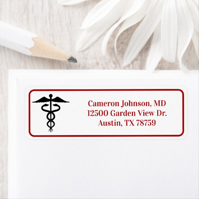 Red Medical Caduceus Doktor Returadress Returadress Etikett (Insitu)