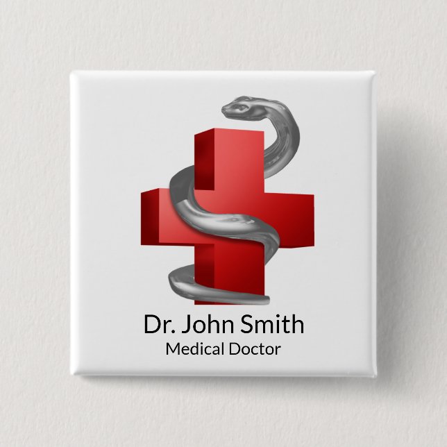 Red Medical Kor Symbol Serpent Snake Silver Knapp (Framsida)