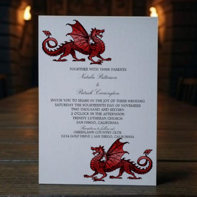 Red Medieval Dragon bröllopsinbjudan Inbjudningar (Red Medieval Dragon Wedding Invite)