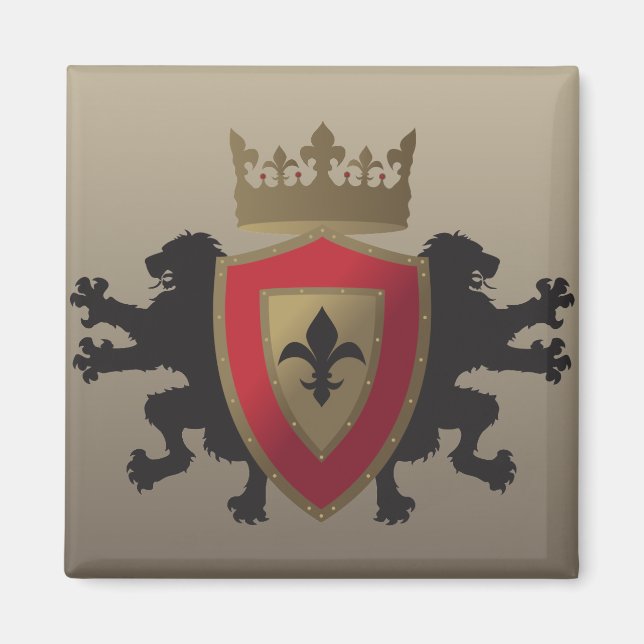 Red Medieval Lejon Heraldry Magnet (Framsidan)