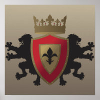 Red Medieval Lejon Heraldry Poster