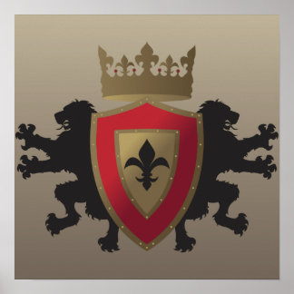 Red Medieval Lejon Heraldry Poster