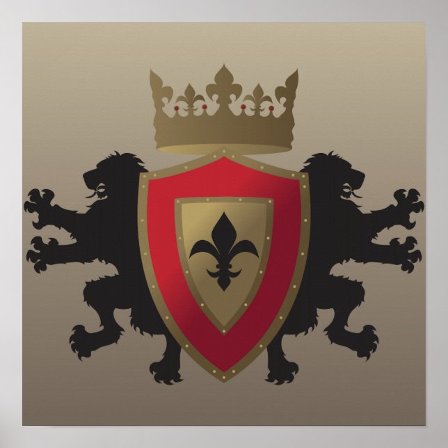 Red Medieval Lejon Heraldry Poster (Framsidan)