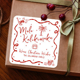 Red Mele Kalikimaka Hand Drawn Doodles Christmas Fyrkantigt Klistermärke