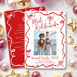 Red Mele Kalikimaka Photo Hand Drawn Christmas Julkort