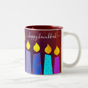 Red Menorah Candles Lycklig Hanukkah skript fet Två-Tonad Mugg