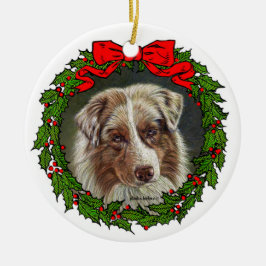 Red Merle Aussie Hund Art by Glenda S. Harlan Julgransprydnad Keramik