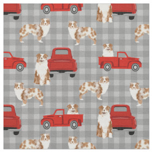 Red Merle Aussie och Red lastbil plaid Tyg