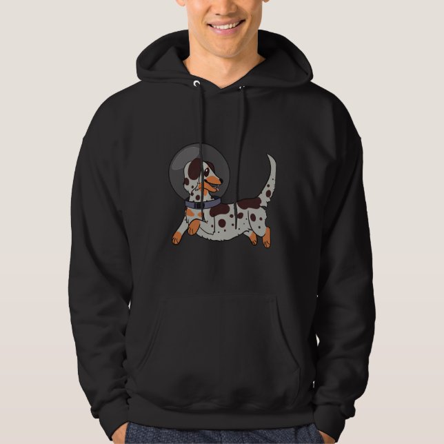 Red Merle Long-hårade Dachshund i rymden Hoodie (Framsida)