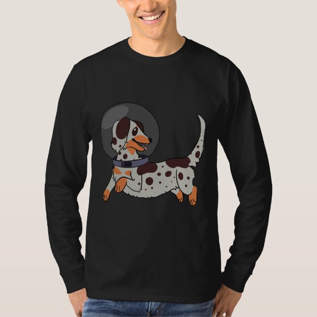 Red Merle Long-hårade Dachshund i rymden T Shirt (Framsida)