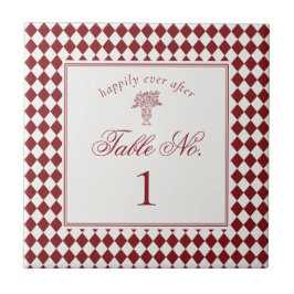 Red Merlot Harlequin Checker Wedding Table Number Kakelplatta