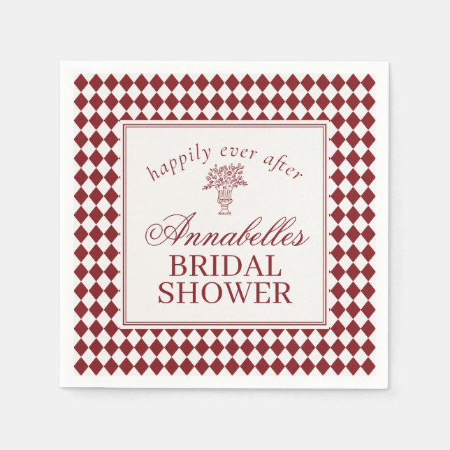 Red Merlot Harlequin Checkered Bridal Shower Pappersservett (Framsidan)