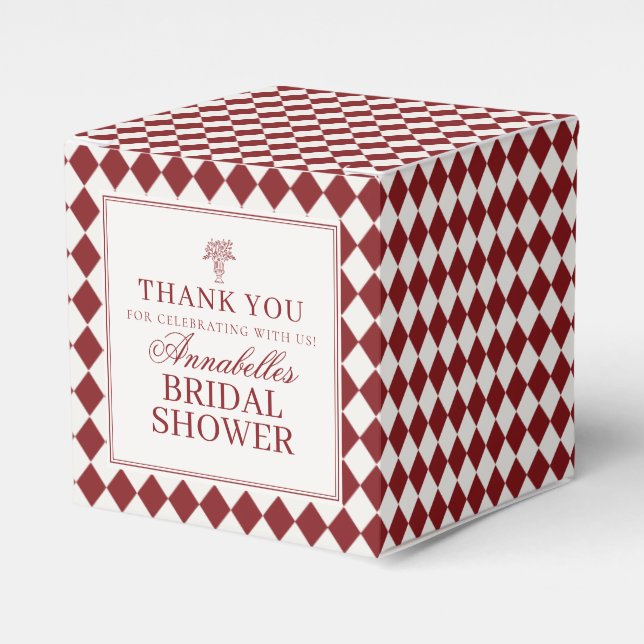 Red Merlot Harlequin Checkered Bridal Shower Presentaskar (Framsidan Sidan)