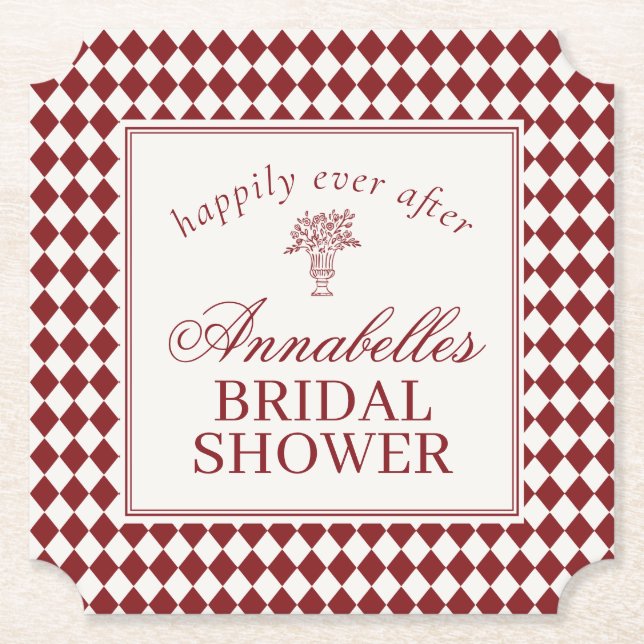 Red Merlot Harlequin Checkered Bridal Shower Underlägg Papper (Framsida)
