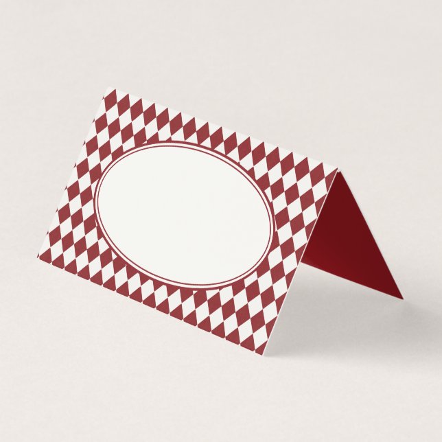 Red Merlot Harlequin Checkered Folded Place Cards Kort (Framsida)
