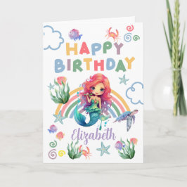 Red Mermaid Birthday Card in White Kort