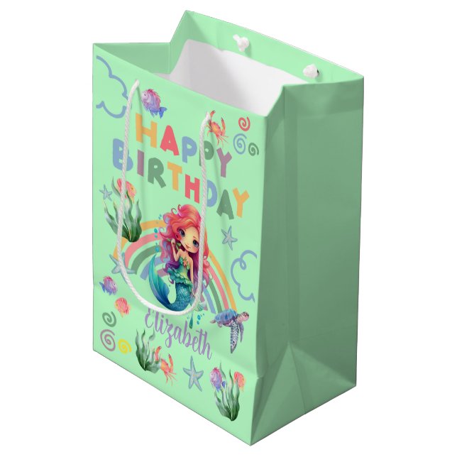 Red Mermaid Gift Bag in Green (Framsidan Vinklad)