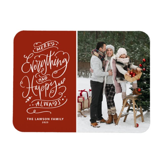 Red Merry Allt och Lycklig Alltid Photo Magnet (Horisontell)