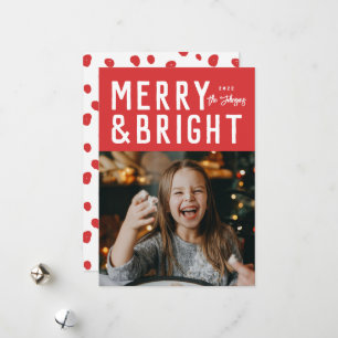 Red Merry & Bright Bold Typography-julfoto Julkort