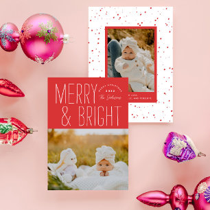 Red Merry & Bright TypoGraphics julfoto Julkort