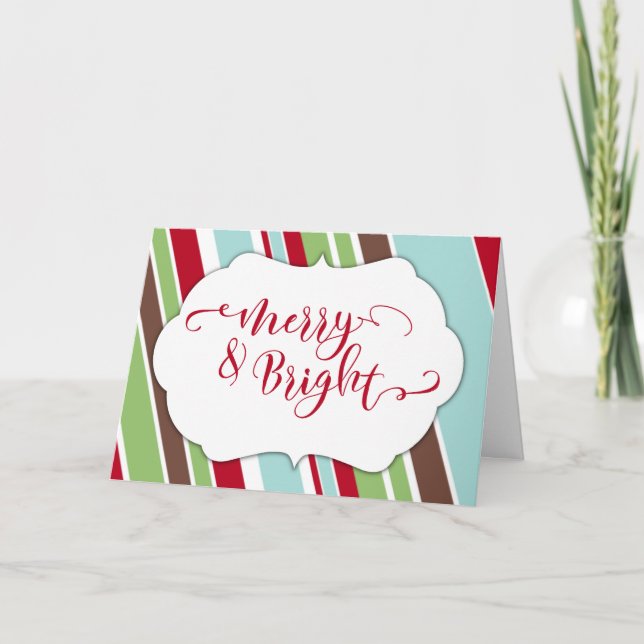 Red Merry & Bright Typography w/ Diagonal Rand Helgkort (Framsida)