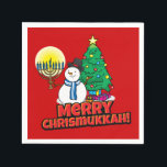 Red Merry Chrismukkah med Snögubbe och Menorah Pappersservett<br><div class="desc">Lägg till vår roligt,  Snögubbe,  Menorah och Julgran med röd bakgrund till din Chrismukah party i år.</div>