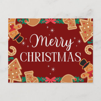 Red Merry Christmas Gingerbread  Helg Vykort