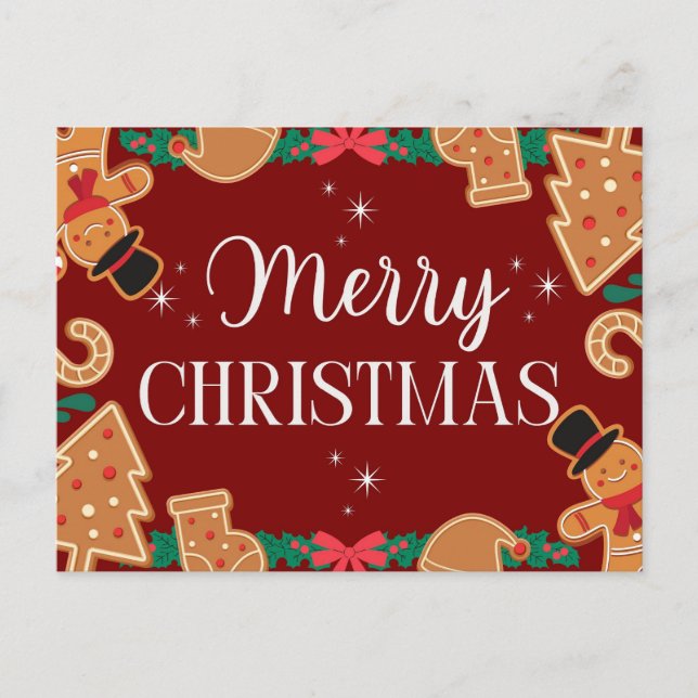 Red Merry Christmas Gingerbread  Helg Vykort (Framsida)