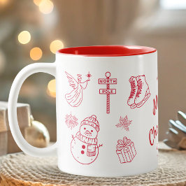 Red Merry Christmas Hand Draw Två-Tonad Mugg