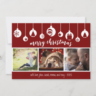 Red Merry Christmas Hanging Ornament Photo Julkort