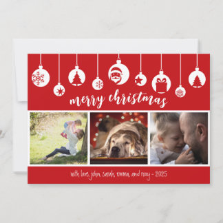 Red Merry Christmas Hanging Ornament Photo Julkort