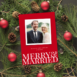 Red Merry & Married Newlyed julfoto Julkort