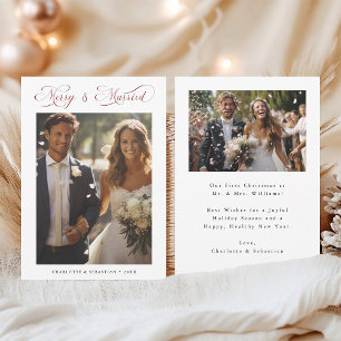 Red Merry & Married Romantic Script 2 Photo Julkort