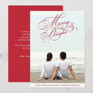 Red Merry och Bright Calligraphy jul Photo Julkort