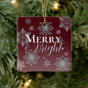 Red Merry och Bright Snöflingor jul Julgransprydnad Keramik