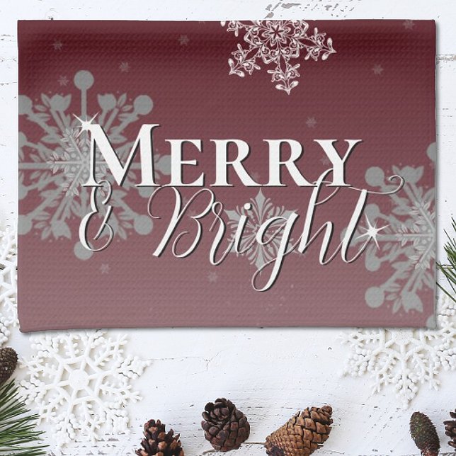 Red Merry och Bright Snöflingor jul Kökshandduk (Red Merry and Bright Snowflakes Christmas Kitchen Towel)