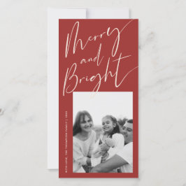 Red Merry och Bright Trendig Script One Photo Julkort