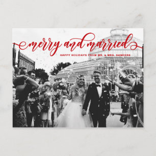 Red Merry och Married Calligraphy Bröllop Helgdag Helg Vykort